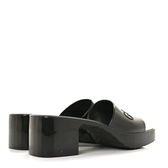 GUCCI Rubber Gucci Logo Womens Platform 20/60mm Slide Sandals 39 Black - Picture 10 of 10